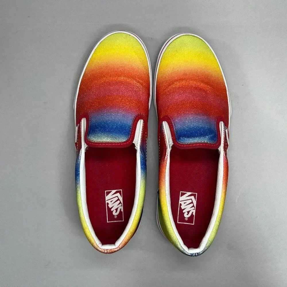 Vans Sneakers Girl's‎ Size 7 Colorful Sparkly Slip On Low Top Skate Shoes